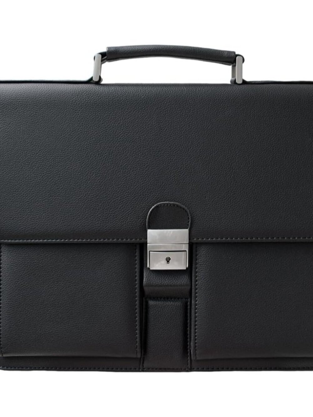 Premium Black Leather Briefcase with Padded Laptop Compartment